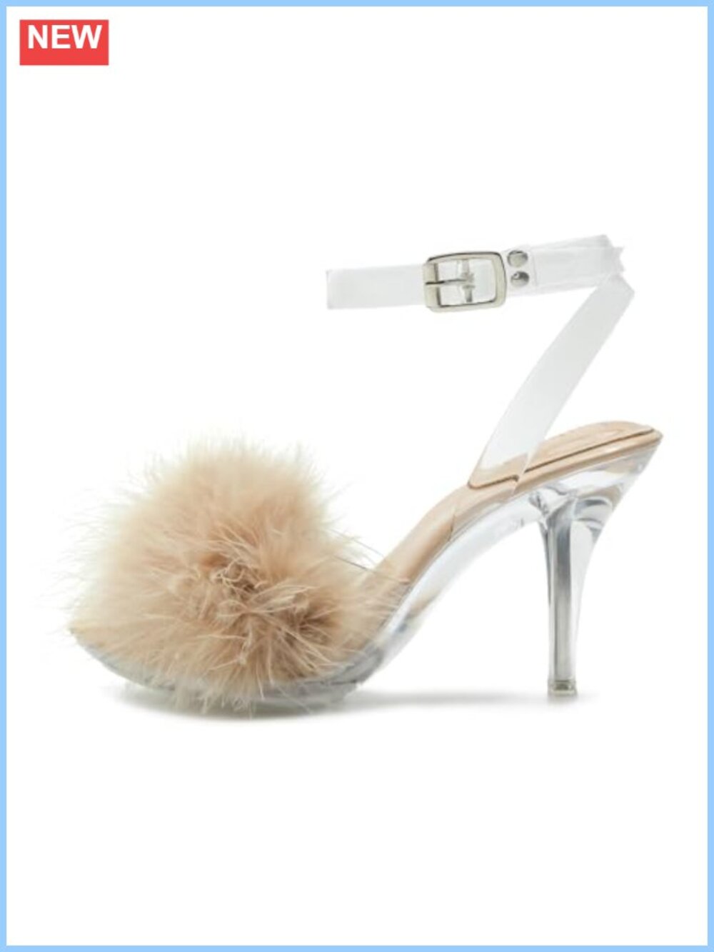 Fuzzy Feather Clear Stiletto Heels Ankle Strap Sandals Prom Party Shoes